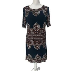 INC Int'l Concepts Navy Brown Lotus Knee-Length Shift Dress 10P